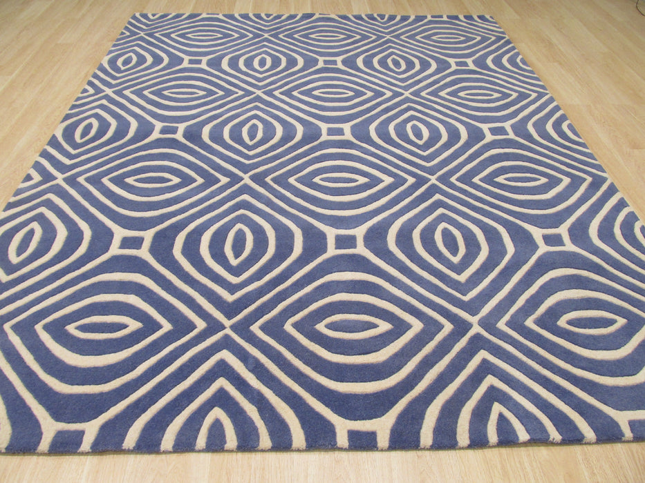 EORC Hand-tufted Wool Blue Contemporary Geometric Marla Rug