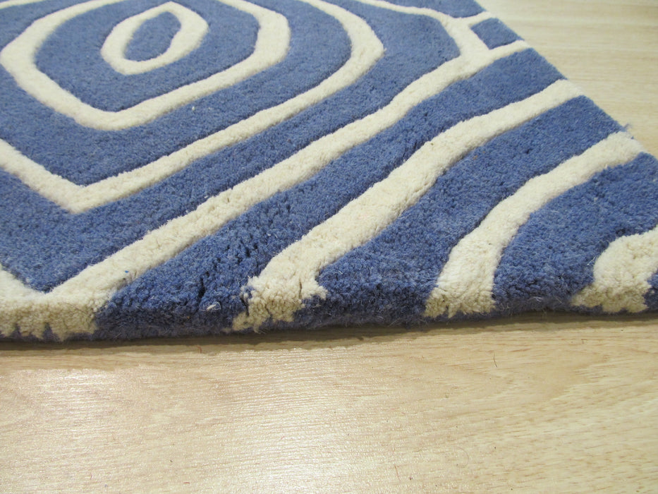 EORC Hand-tufted Wool Blue Contemporary Geometric Marla Rug
