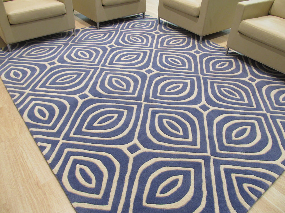 EORC Hand-tufted Wool Blue Contemporary Geometric Marla Rug