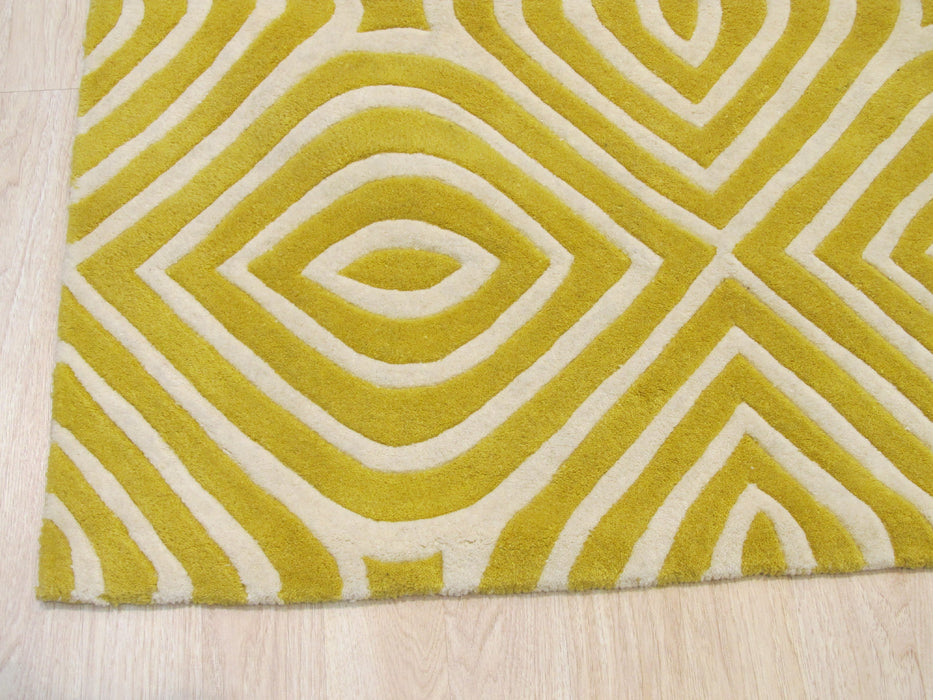 EORC Hand-tufted Wool Yellow Transitional Geometric Marla Rug