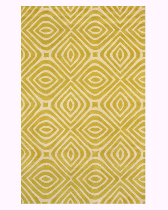EORC Hand-tufted Wool Yellow Transitional Geometric Marla Rug