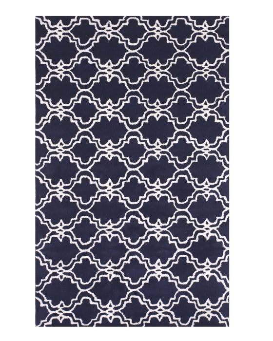 EORC Hand-tufted Wool Blue Traditional Trellis Moroccan Rug