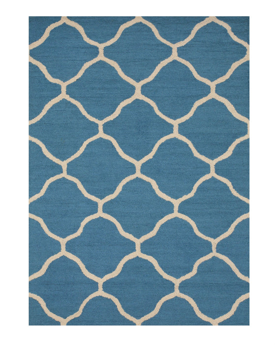 EORC Hand-tufted Wool Teal Traditional Trellis Moroccan Rug