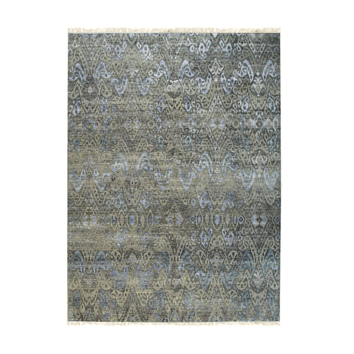 EORC Green Hand Knotted Bamboo Silk And Wool Indian Hand Knotted Rug
