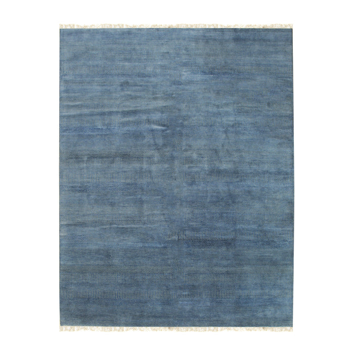 EORC Blue Hand Knotted Hand Spun Wool And Bamboo Silk Grass Rug