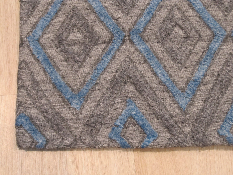 EORC Handmade Wool & Viscose Gray Transitional Trellis Raga Rug