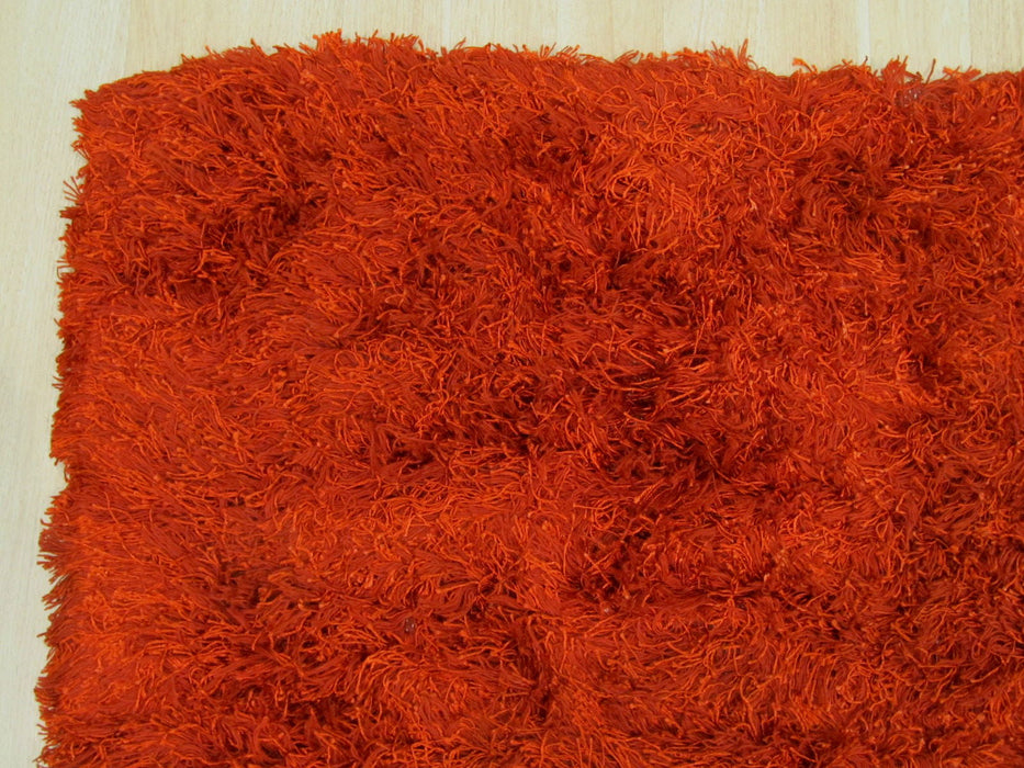 EORC Handwoven Wool & Viscose Orange Contemporary Solid Shaggy Rug