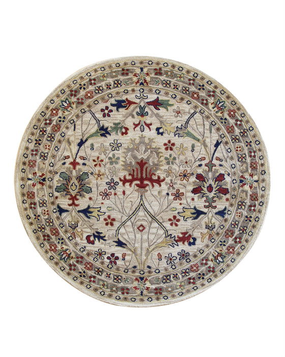 EORC Ivory Hand-Tufted Wool Morris Rug  Round