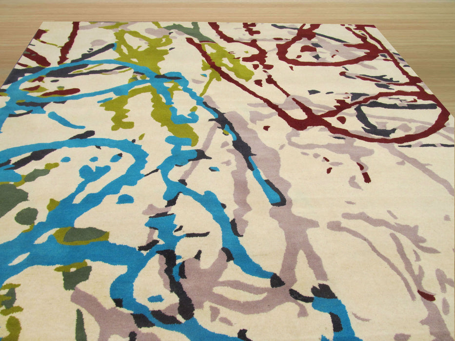 EORC Hand-tufted Wool Ivory Contemporary Abstract Spilo Rug