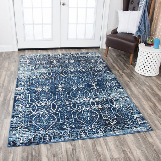Rizzy Home Panache PN6964 Dark Blue Scroll Work Area Rug