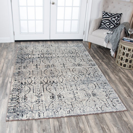 Rizzy Home Panache PN6982 Taupe Scroll Work Distress Area Rug
