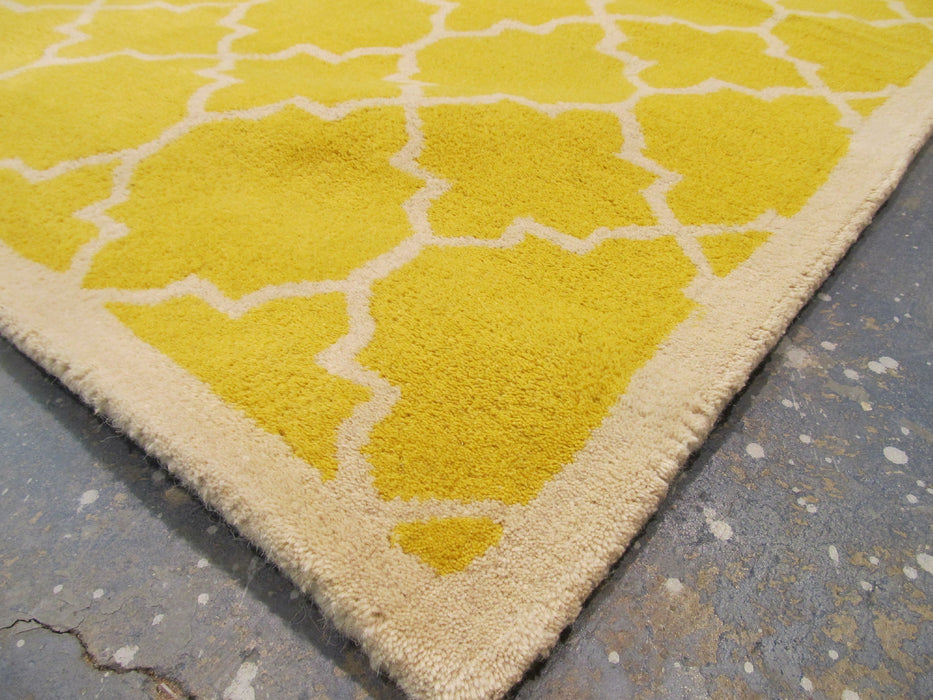 EORC Hand-tufted Wool Yellow Transitional Moroccan Moroccan Rug
