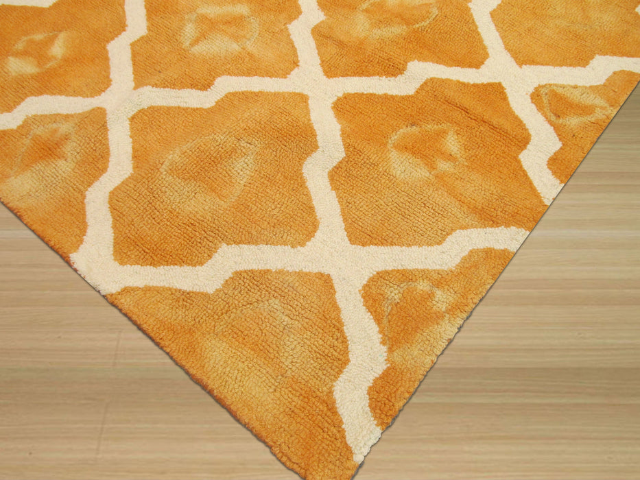 EORC Hand-tufted Wool Orange Transitional Geometric Tie-dye Moroccan Rug