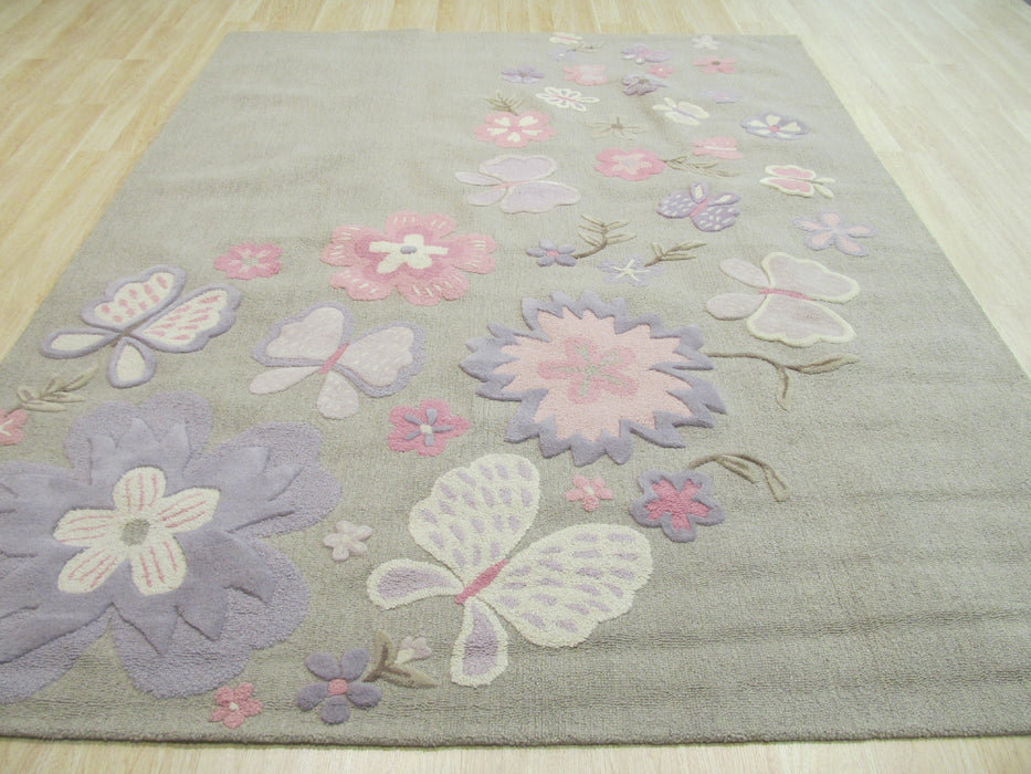 EORC Hand-tufted Wool Gray Transitional Animal Kid's Butterfly Rug