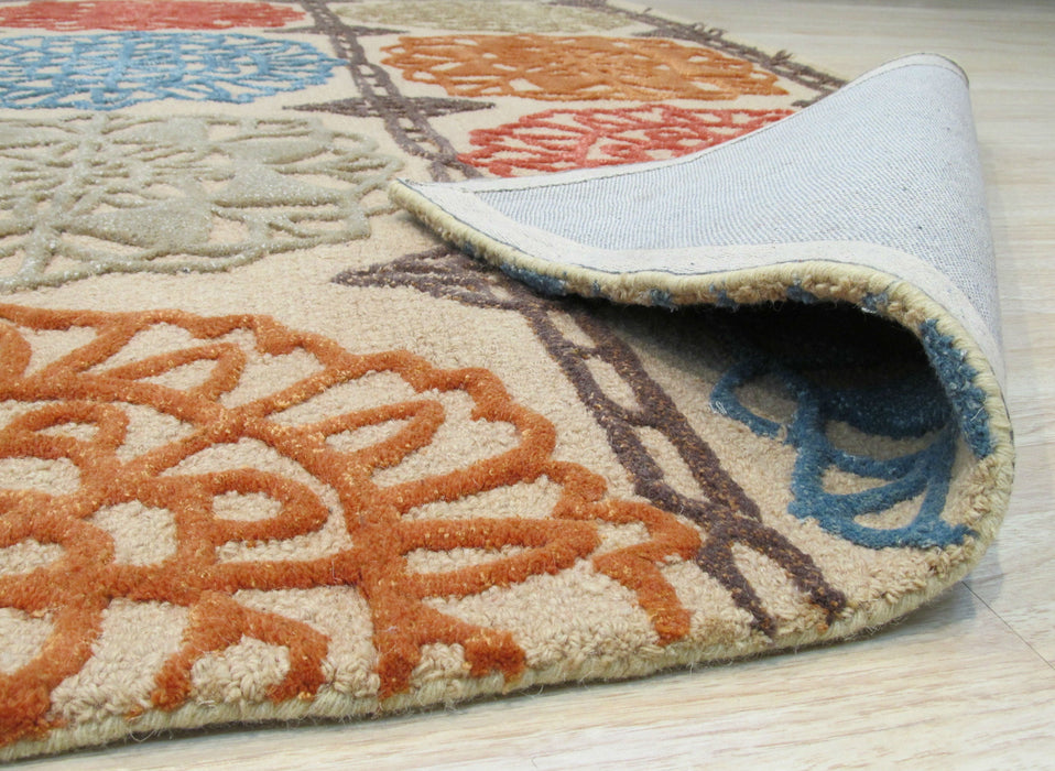 EORC Hand-tufted Wool Beige Transitional Geometric Matrix Rug