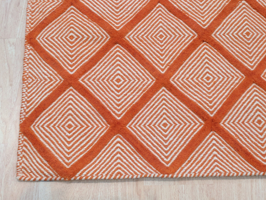 EORC Handmade Wool Orange Transitional Trellis Xavier Rug