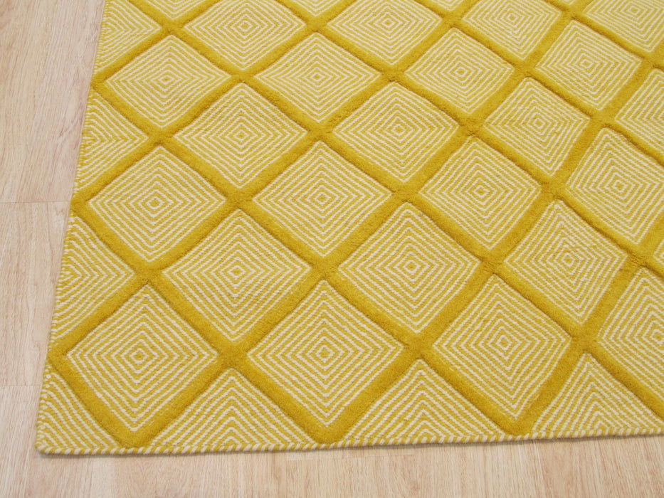 EORC Handmade Wool Yellow Transitional Trellis Xavier Rug
