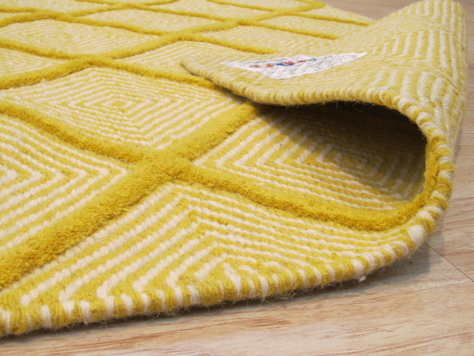 EORC Handmade Wool Yellow Transitional Trellis Xavier Rug