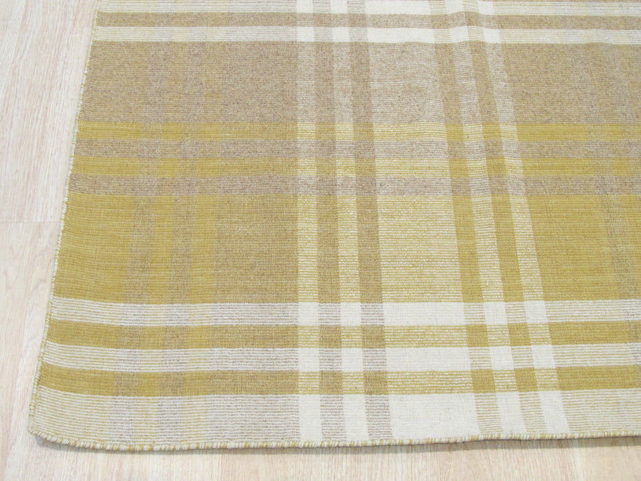 EORC Handmade Wool Yellow Transitional Geometric Plaid Rug