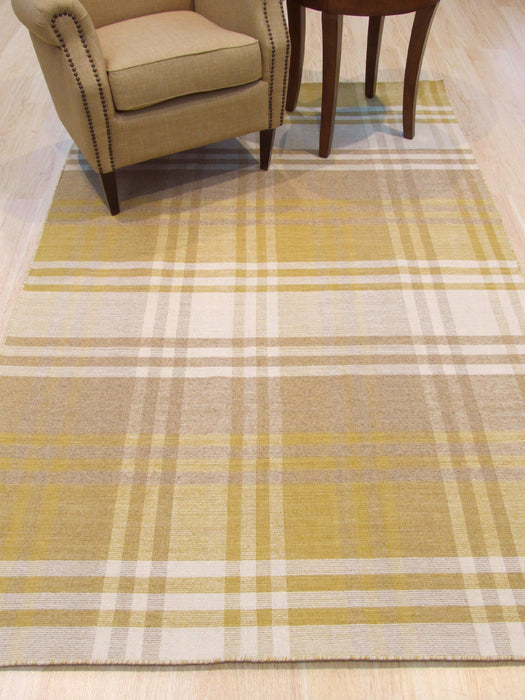 EORC Handmade Wool Yellow Transitional Geometric Plaid Rug