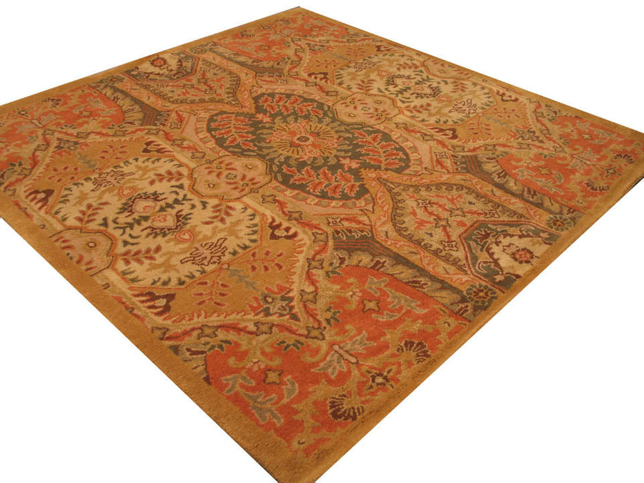 EORC Hand-tufted Wool Gold Transitional Floral Piazza Rug