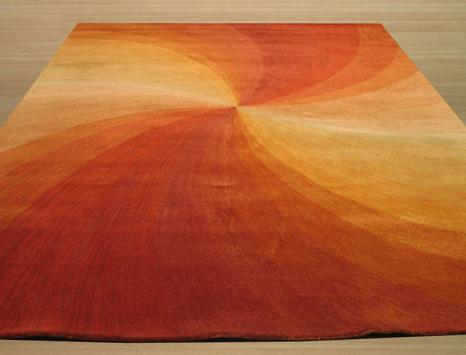 EORC Hand-tufted Wool Orange Contemporary Abstract Swirl Rug