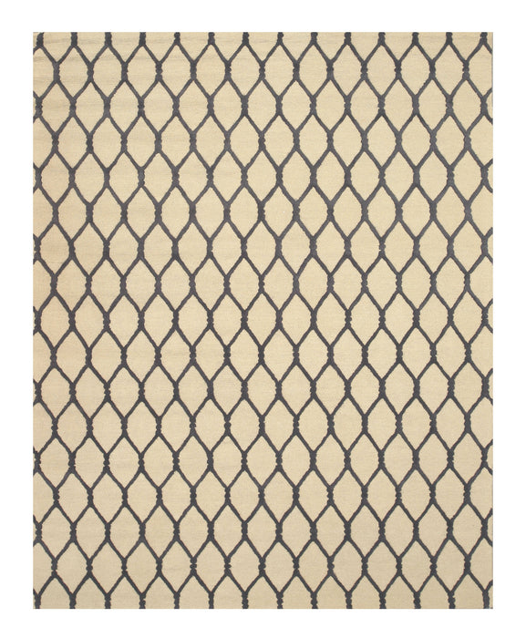 EORC Beige Hand-Tufted Wool Chain-Link Rug
