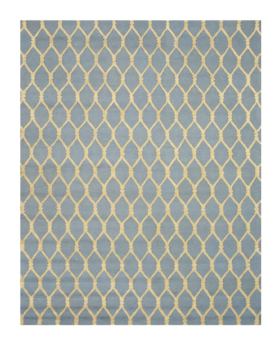 EORC Hand-tufted Wool Blue Transitional Geometric Chain-Link Rug