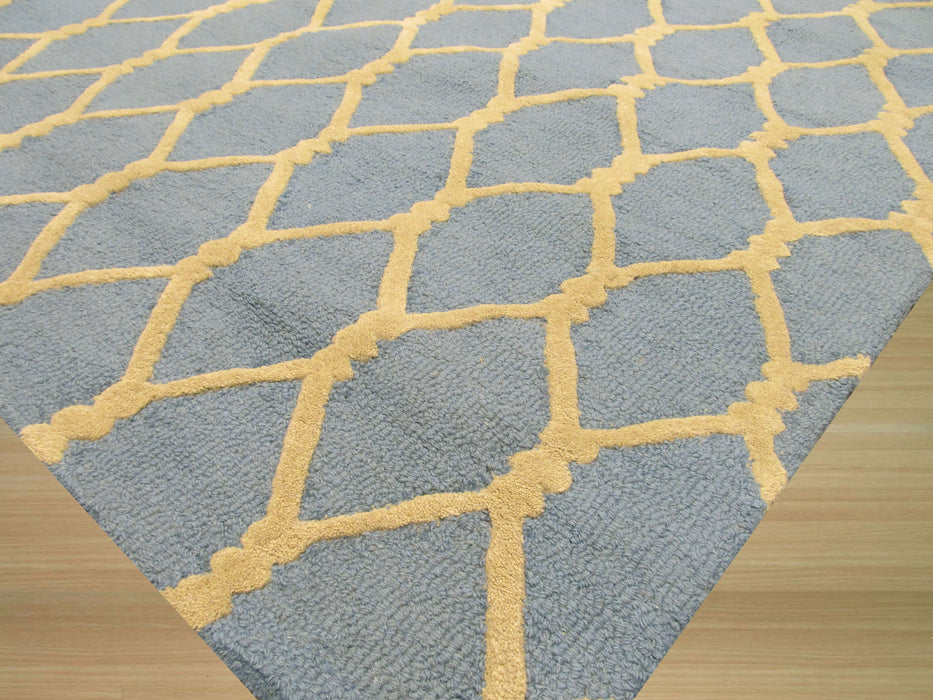 EORC Hand-tufted Wool Blue Transitional Geometric Chain-Link Rug