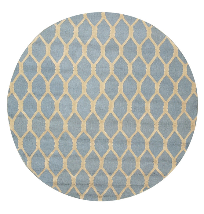 EORC Hand-tufted Wool Blue Transitional Geometric Chain-Link Rug