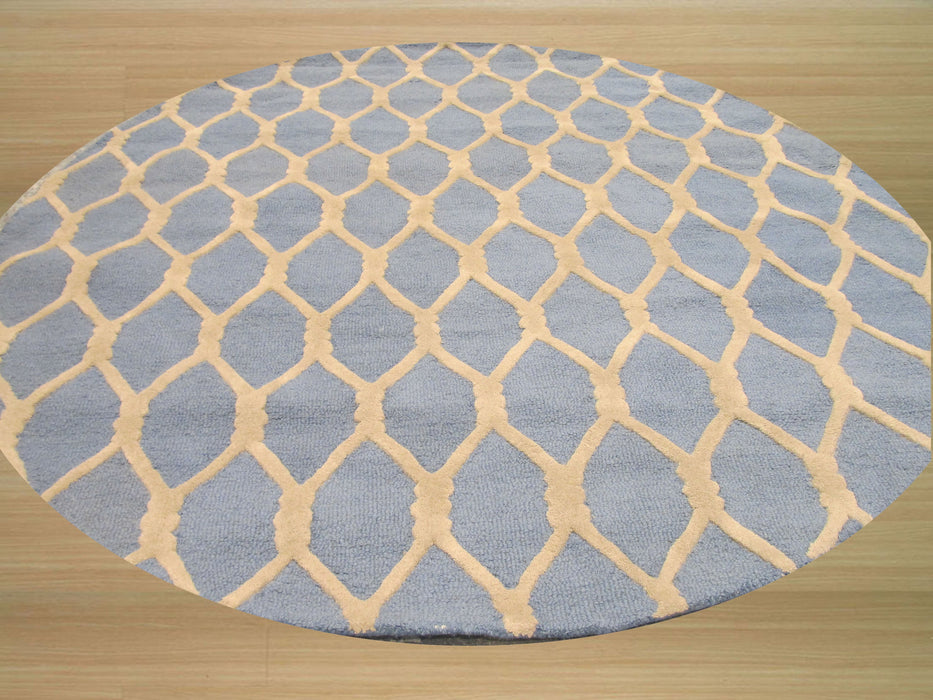 EORC Hand-tufted Wool Blue Transitional Geometric Chain-Link Rug