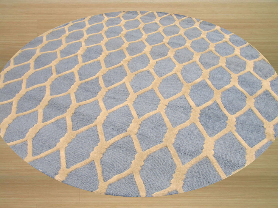 EORC Hand-tufted Wool Blue Transitional Geometric Chain-Link Rug