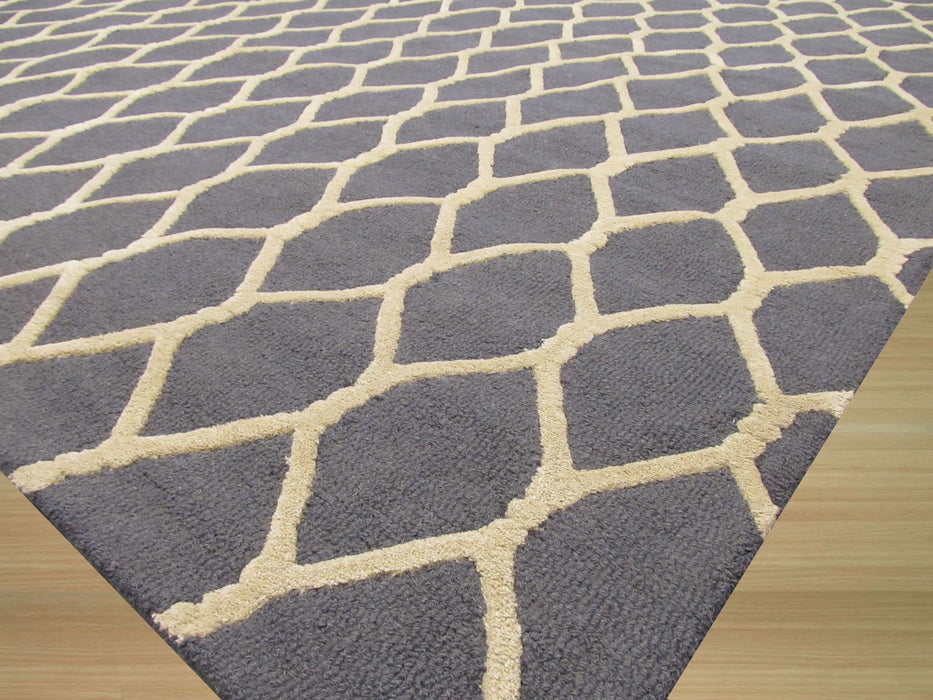 EORC Hand-tufted Wool Charcoal Transitional Geometric Chain-Link Rug