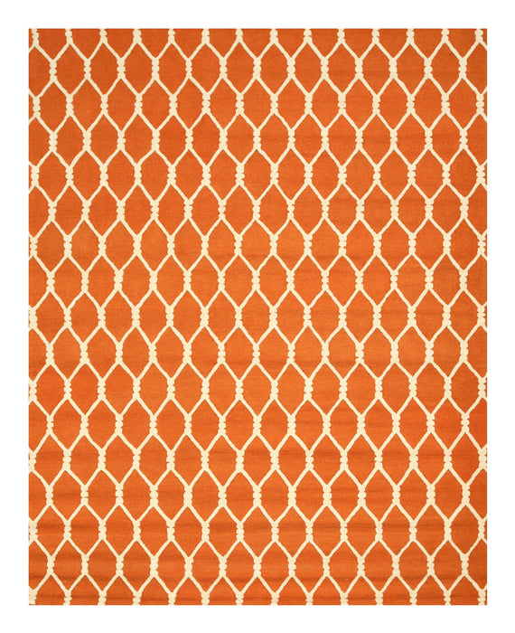 EORC Hand-tufted Wool Orange Transitional Geometric Chain-Link Rug