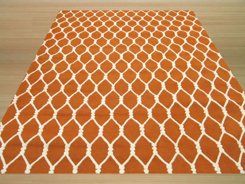 EORC Hand-tufted Wool Orange Transitional Geometric Chain-Link Rug