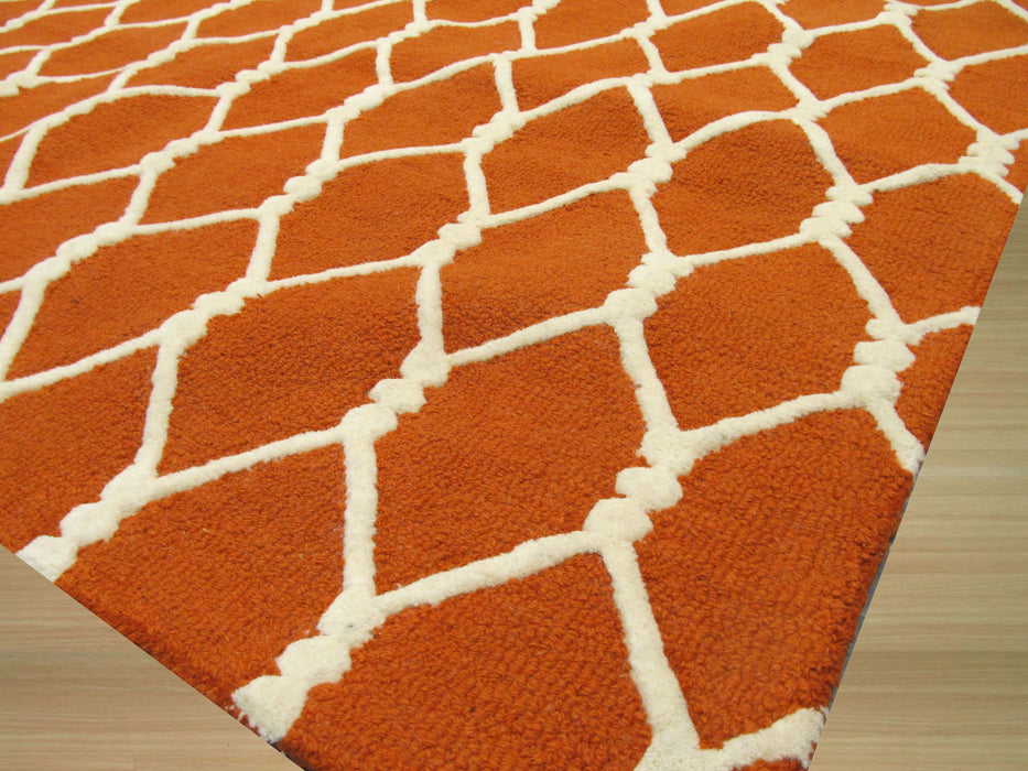 EORC Hand-tufted Wool Orange Transitional Geometric Chain-Link Rug