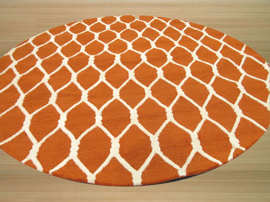 EORC Hand-tufted Wool Orange Transitional Geometric Chain-Link Rug