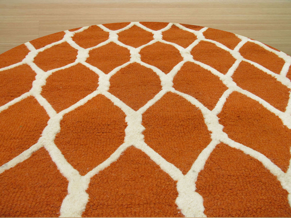 EORC Hand-tufted Wool Orange Transitional Geometric Chain-Link Rug