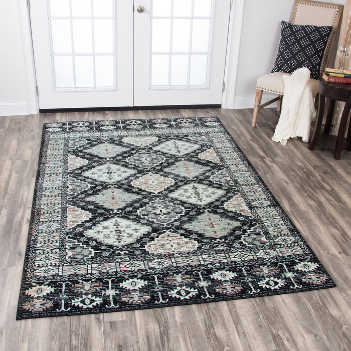 Rizzy Home Zenith ZH7077 Black Motif Disress Area Rug